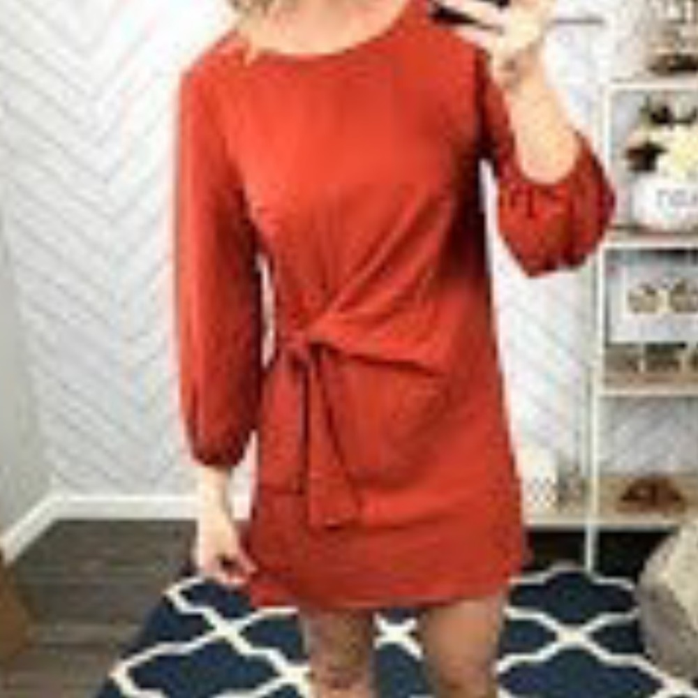Burnt Orange Tie Waist Dress